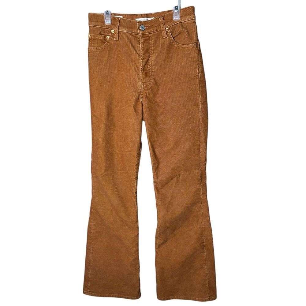 Levis Ribcage Flare Button Fly Brown Corduroy Pants Boho 70s Vibes‎ Size 26